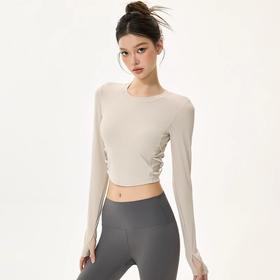 跃牌【小甜心】系列 固定式胸垫瑜伽服长袖罗纹运动上衣女9067