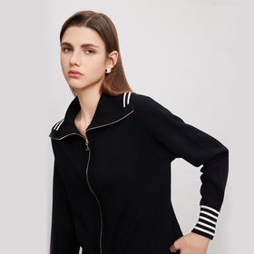 【条纹羊毛针织开衫】24年秋冬新品女士100%羊毛条纹撞色针织保暖外套