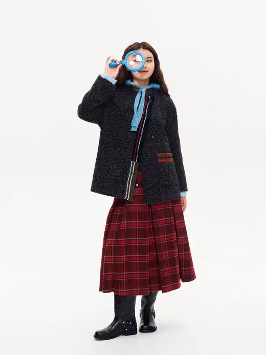 heris/H44107/花纱针织拼接 羊毛圈圈呢外套 小香风大衣 商品图2