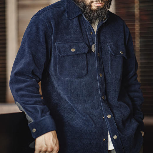 工装优选美式复古重磅针织条绒衬衫夹克仿灯芯绒翻领外套男秋冬季 商品图4