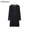 oldcolour冬新款黑色简约气质宽松显瘦V领长袖连衣裙女P441005A1 商品缩略图0