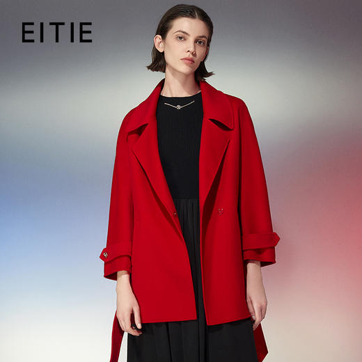 EITIE爱特爱春季新款时尚气质收腰毛呢大衣外套7714402 商品图0