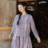 绽放776-778朵/丁香紫扎染廓形感灯笼裙新中式V型立领衬衫套装 商品缩略图0