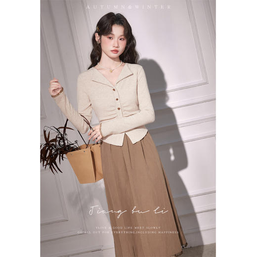 【65折秒杀】鹿向南【燕麦拿铁】假两件连衣裙2024秋季新款V领气质显瘦裙子女DYL661522 商品图4