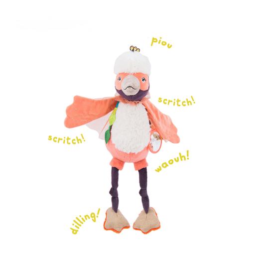 Moulin Roty 小橘鸟精灵 多功能/启蒙玩偶 内置响纸摇铃 菱形格放大镜 适合0岁以上 丛林系列-668071 商品图7