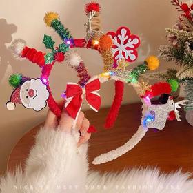 【圣诞头饰扭扭发箍】可爱麋鹿圣诞树头箍饰品 鹿角发卡小鹿发饰圣诞节
