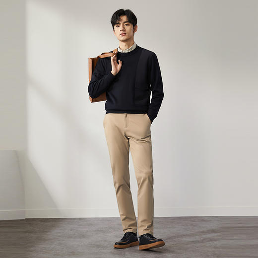 【加绒拼接】柒牌男士针织衫秋冬新品时尚休闲中青年厚款圆领毛衫	127Y70760 商品图3