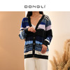 DONGLI&张继成联名款 山羊绒 女士秋冬针织V领开衫宽松条纹撞色220194 商品缩略图1