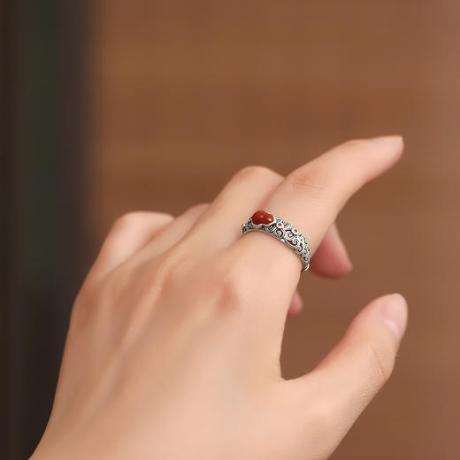 Winy925纯银花丝福禄戒指新中式玛瑙指环送送女友送闺蜜节日生日礼物 商品图5