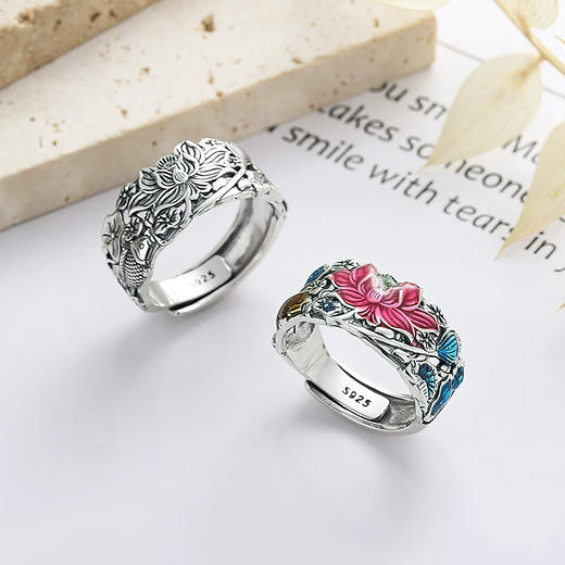 Winy925纯银莲花锦鲤戒指新中式复古指环送女友送闺蜜礼物 商品图0