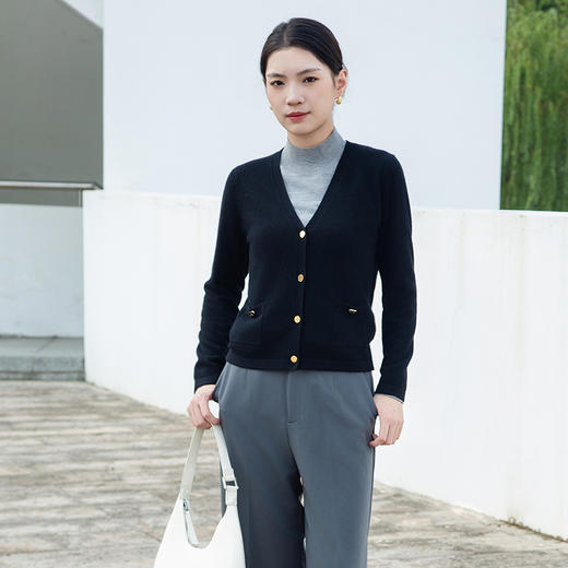 【V领针织羊绒开衫】羊绒世家24年秋冬新品女士100%山羊绒针织外套 商品图0