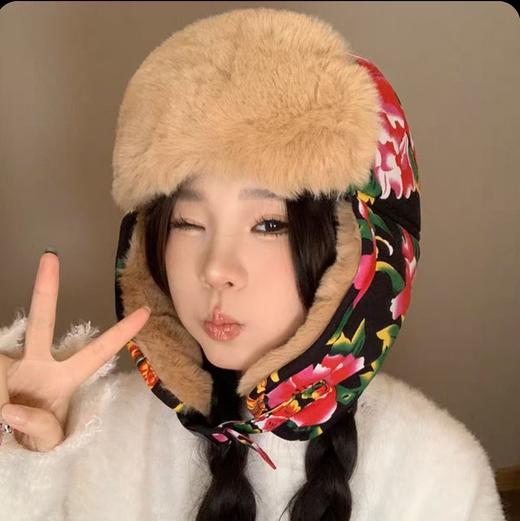 民族风大花东北雷锋帽女冬季加厚加绒护耳棉帽户外防寒骑车防风帽 商品图5