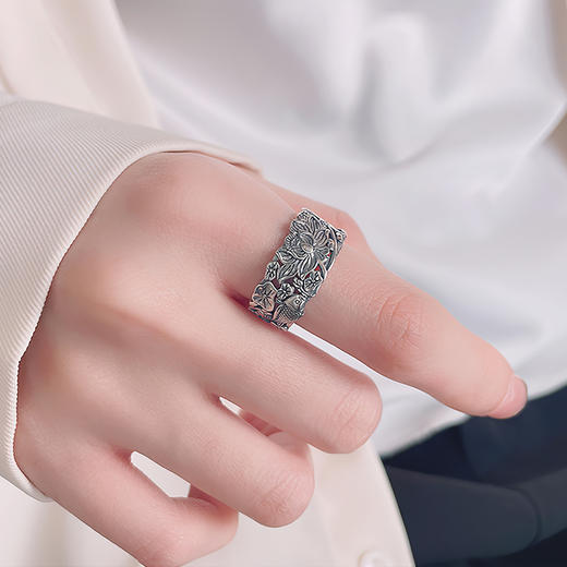 Winy925纯银莲花锦鲤戒指新中式复古指环送女友送闺蜜礼物 商品图5