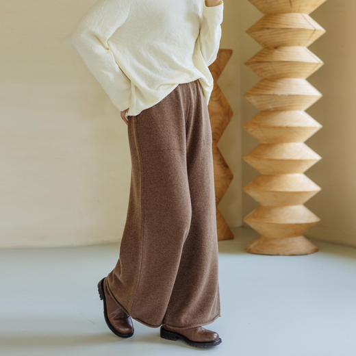 绽放旅行女367朵/全羊毛毛织百搭宽松保暖蓄温裤脚卷边直筒阔腿裤 商品图0