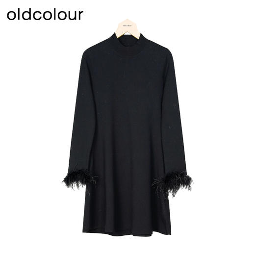 oldcolour冬季新款黑色优雅气质宽松显瘦针织连衣裙女P461002A1 商品图0