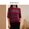 DONGLI&张继成 联名款 女士春秋针织圆领羊绒衫短袖挑孔红色  220383 商品缩略图0