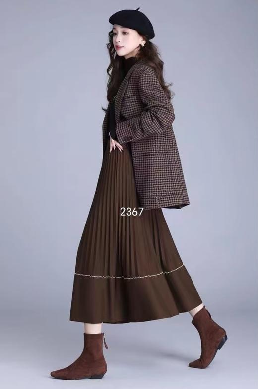 D7065      高腰垂感气质通勤毛呢百褶半身裙 商品图6