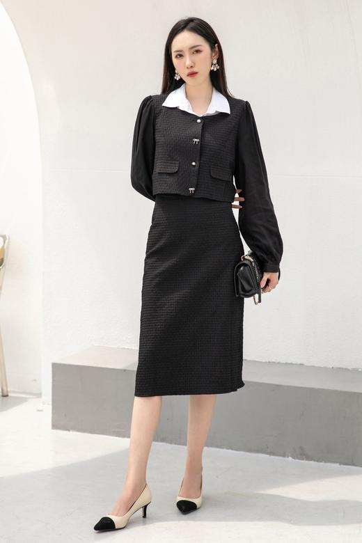 Le Malene 小香风方领拼接短款外套半裙套装 14480 商品图2