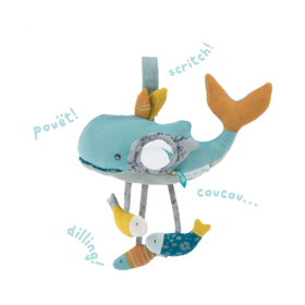 Moulin Roty 大蓝鲸与小鱼群 多功能/启蒙玩偶 适合0岁以上 附手摇铃 响纸 奥尔加的旅行系列 法国品牌-714078