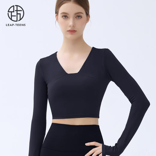 跃牌【小甜心】系列 带胸垫瑜伽服上衣女V领健身长袖9065 商品图4