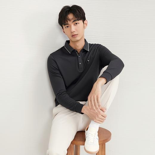 【含羊毛】柒牌男士长袖Polo衫2024秋冬新款商务简约磨毛翻领T恤	127T70330 商品图1