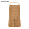 oldcolour冬季新款休闲复古开叉直筒显瘦格子半身裙女P450604A1 商品缩略图0