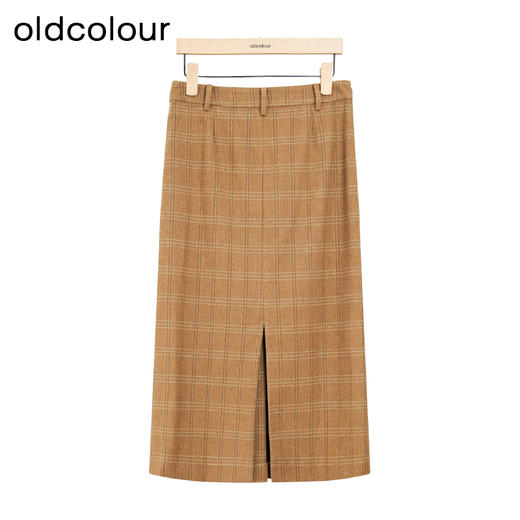 oldcolour冬季新款休闲复古开叉直筒显瘦格子半身裙女P450604A1 商品图0