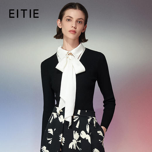 EITIE爱特爱春季新款时尚通勤假两件气质针织衫7701414 商品图0