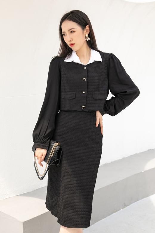 Le Malene 小香风方领拼接短款外套半裙套装 14480 商品图0