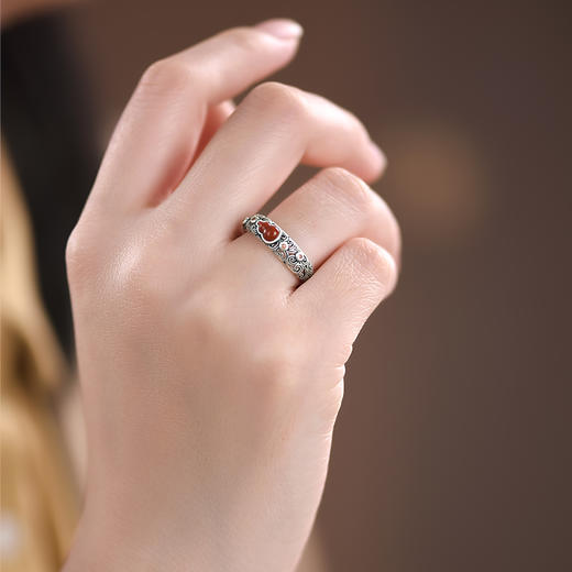 Winy925纯银花丝福禄戒指新中式玛瑙指环送送女友送闺蜜节日生日礼物 商品图6