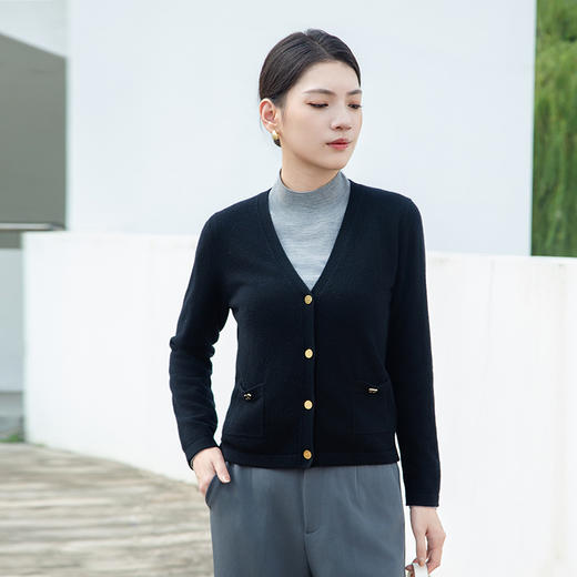 【V领针织羊绒开衫】羊绒世家24年秋冬新品女士100%山羊绒针织外套 商品图1