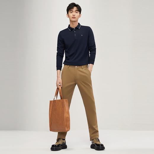 【含羊毛】柒牌男士长袖Polo衫2024秋冬新款商务简约磨毛翻领T恤	127T70330 商品图3