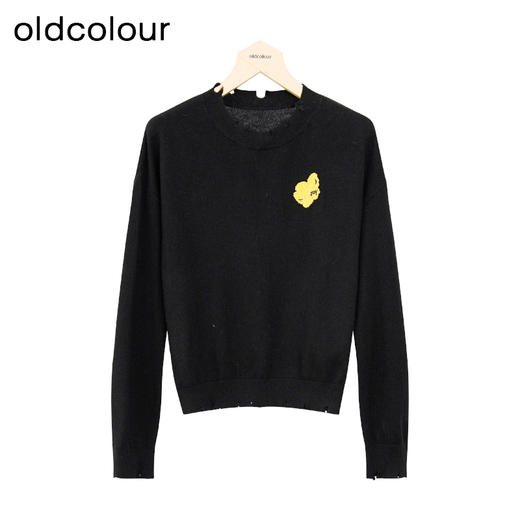 oldcolour黑色简约气质宽松百搭短款针织衫女P440509A1 商品图0