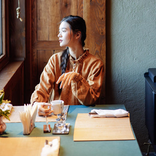 绽放旅行女装766朵/加厚砂洗磨毛亚麻双层毛边花边大摆叠穿连衣裙 商品图3