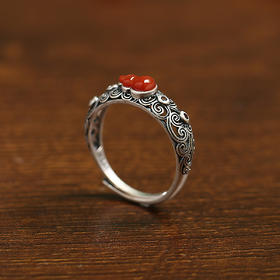 Winy925纯银花丝福禄戒指新中式玛瑙指环送送女友送闺蜜节日生日礼物