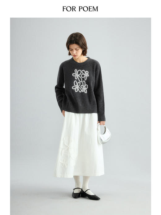 ForPoem 现货 24/FW原创设计氛围感亮丝花朵宽松羊毛毛衣 商品图4