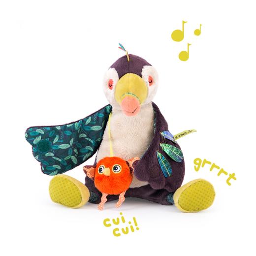 Moulin Roty 小橘鸟精灵 多功能/启蒙玩偶 内置响纸摇铃 菱形格放大镜 适合0岁以上 丛林系列-668071 商品图6