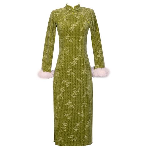 秋款显瘦复古改良加绒雪尼尔旗袍BJS1050 商品图4