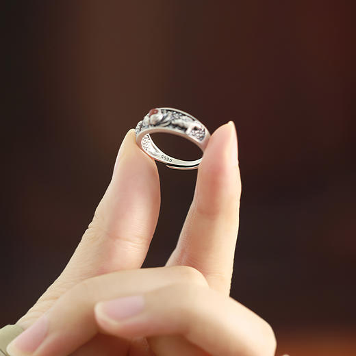 Winy925纯银莲年有鱼戒指新中式玛瑙指环送女友节日生日礼物 商品图6