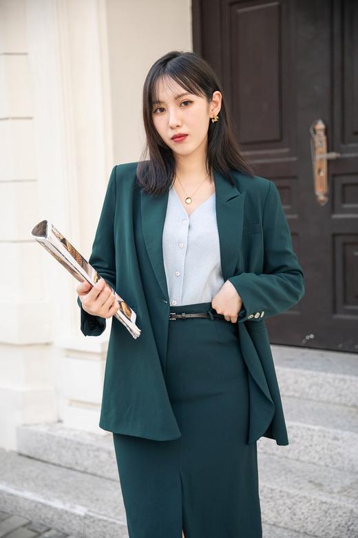 Le Malene 复古墨绿西装开衩半裙套装 14468 商品图1