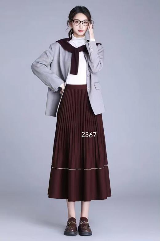 D7065      高腰垂感气质通勤毛呢百褶半身裙 商品图0