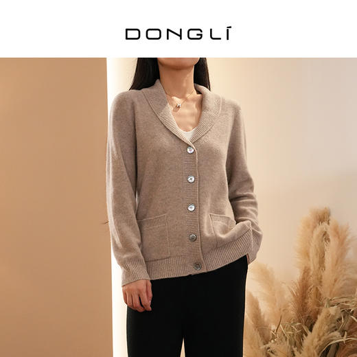 DONGLI&张继成联名款 山羊绒 女士秋冬翻领针织开衫百搭复古纯色220174 商品图0