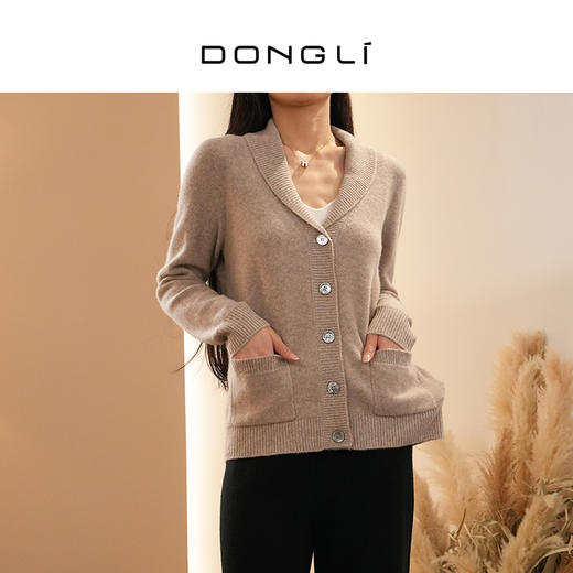 DONGLI&张继成联名款 山羊绒 女士秋冬翻领针织开衫百搭复古纯色220174 商品图4