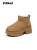 EVERAU羊皮毛一体雪地靴女士冬季新款粗跟短筒高跟女靴 UEA3014 商品缩略图5