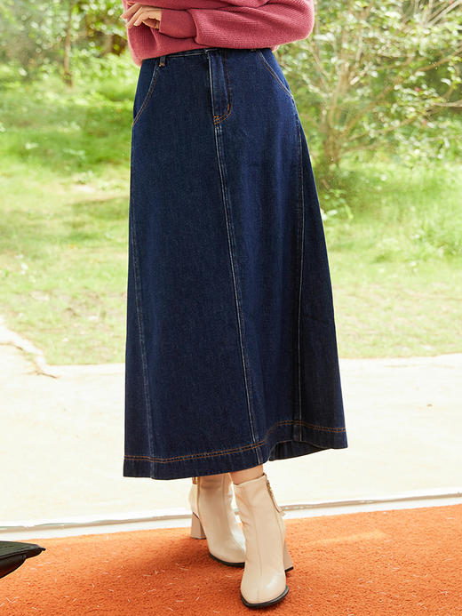 复古开叉牛仔半身裙女2024年冬季新款高腰百搭遮胯中长裙 商品图0