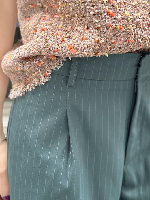 TYNVIE 连腰带直筒裤-绿条纹 商品图5