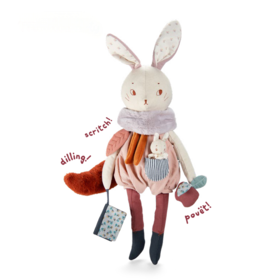 Moulin Roty 大兔子Plume 多功能/启蒙 适合0岁以上 附口袋小玩偶 内置布书 雨后系列 法国品牌-715073