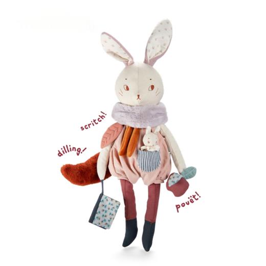 Moulin Roty 大兔子Plume 多功能/启蒙 适合0岁以上 附口袋小玩偶 内置布书 雨后系列 法国品牌-715073 商品图0
