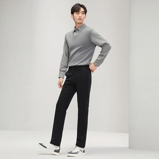 【暖燚绒】柒牌男裤保暖休闲裤秋冬厚款磨毛针织中腰修身直筒长裤	127H72570 商品图3