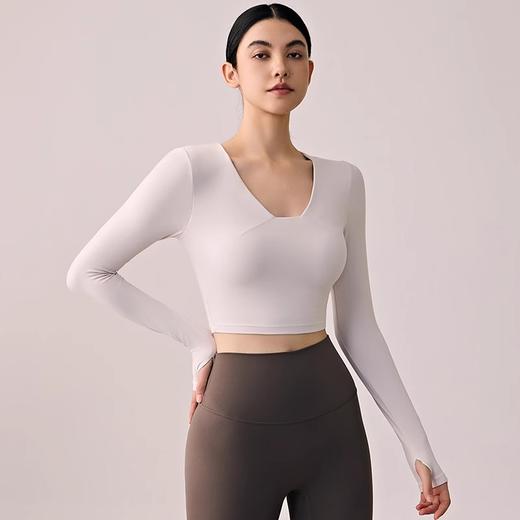 跃牌【小甜心】系列 带胸垫瑜伽服上衣女V领健身长袖9065 商品图4
